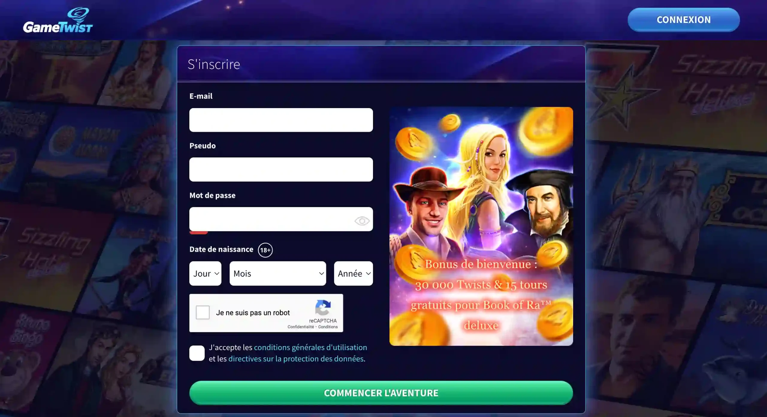 Inscription à GameTwist